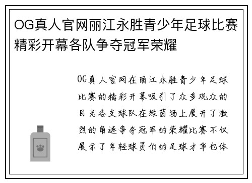 OG真人官网丽江永胜青少年足球比赛精彩开幕各队争夺冠军荣耀